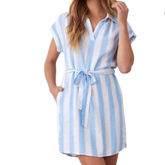Bella Dahl Women’s Marina Dress Linen Blend Blue White Stripe Size M NWT - Picture 1 of 8